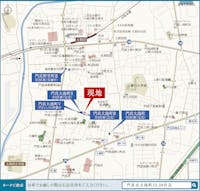 【現地案内図】
徒歩10分圏内に保育園、小学校、スーパー、公園などが揃う生活利便性の高い立地です。お車でお越しの際はカーナビに「門真市大池町23-28付近」とご入力ください。