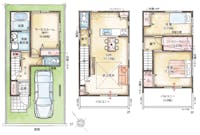 【間取り図】
南西向きバルコニーを2カ所に設けた、開放的な3階建ての住まい。LDKは約17.12帖。便利なリビング収納付きです。3階のバルコニーは広々約5.0帖！布団干しや家庭菜園など多用途にご利用いただけます。
【●敷地面積／59.99㎡●延床面積／103.00㎡（1階床面積／37.53㎡（内車庫面積10.39㎡含む）、2階床面積／34.42㎡、3階床面積／31.05㎡】※建売プランの為、プランの変更はできません。※家具・車はイメージです。※床暖房・カワックは装備されておりません。