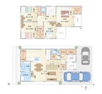 【8号地間取り図(建売分譲)】
採光良好な南向き、4LDKの住まい。大容量のキッチンパントリーをはじめ、ウォークインクロゼットやリビング収納、ホール収納など、充実の収納が魅力のプランです。2階には2カ所にバルコニーを設けています。