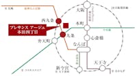 【路線図】
複数路線利用可能！大阪メトロ中央線「九条」駅まで徒歩6分、阪神なんば線「九条」駅まで徒歩8分！三宮・大阪梅田・難波へ1本でアクセスでき、通勤通学にも便利です。