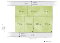 【全体区画図】
全7区画のアージュの新街区が誕生！自由設計対応区画もあり、ご家族の理想の住まいの実現に◎教育施設や公園、スーパー、ショッピングセンターなど、多様な生活利便施設が身近に揃う暮らしやすいロケーションです。