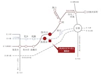 【交通アクセス図】
JR東海道本線(JR京都線)「長岡京」駅まで自転車約7分。「京都」駅・「大阪」駅まで乗り換えなしでアクセス可能です。通勤・通学から、週末のレジャーまで、暮らしの楽しみが広がります。