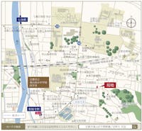 【現地案内図】
教育施設や公園が徒歩9分圏内に点在。多様な買い物施設も身近にあり、お買い物にも便利なロケーション。鴨川東IC・鴨川西ICがほど近く、お車での広域アクセスにも恵まれた立地です。