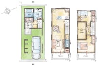 【間取り図】
2カ所のバルコニー付き、3階建てのプラン。大きめのSCLや洗面収納、パントリー、リビング収納など収納が充実！インナーガレージがあり、雨の日のお車の乗り降りの際も濡れずに外出・帰宅できます。
【●敷地面積／52.46㎡ ※有効敷地面積、別途私道負担約0.61㎡あり●延床面積／93.13㎡（1階床面積／29.95㎡（内車庫面積13.12㎡含む）、2階床面積／32.40㎡、3階床面積／30.78㎡】※建売プランの為、プランの変更はできません。※家具・車はイメージです。※床暖房・カワックは装備されておりません。