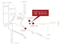 【路線図】
近鉄大阪線「近鉄八尾」駅まで徒歩10分～11分、「久宝寺口」駅まで徒歩6分。
京橋や大阪など都心へのアクセスも良好です。