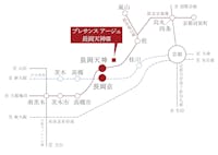 【路線図】
阪急電鉄京都本線「長岡天神」駅まで徒歩7分、JR京都線「長岡京」駅まで自転車約5分！「長岡天神」駅より「大阪梅田」駅、「長岡京」駅より「京都」駅まで直通アクセスが叶います。