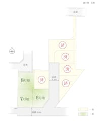 【全体区画図】
全8戸の新築分譲地です。京阪本線「森小路」駅徒歩3分の他、OsakaMetro谷町線「千林大宮」駅、OsakaMetro今里筋線「清水」駅の3沿線が利用できる立地です。