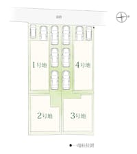 【全体区画図】
京都市北区に、全4家族が集う新たな街並みが誕生します！緑豊かな船岡山公園にほど近い立地。買い物施設や教育施設をはじめとする生活利便施設が身近に揃い、自然と利便性を兼ね備えたエリアです。