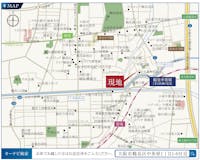 【現地案内図】周辺に緑豊かな公園や生活利便施設が複数点在する立地。周辺環境と併せてぜひ現地をご見学ください。お問い合わせお待ちしております。