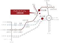 【路線図】
阪急京都線「西京極」駅まで徒歩13分・JR京都線「西大路」駅まで自転車7分。「桂」駅まで自転車でアクセス可能。バス利用で「京都」駅も利用でき、アクティブに過ごせる立地です。