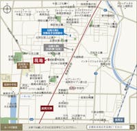 【現地案内図】
西友 長岡店まで徒歩7分！公園まで徒歩1分で、小さなお子様と暮らすご家族ものびのびと活動できる立地です。保育園・小学校も徒歩5分圏内にあり、送迎・通学しやすいのも嬉しいポイント◎