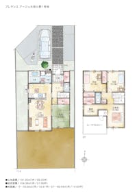 【1号地間取り図】
開放的な角地の邸。ゆとりある敷地で、WICやSICなど充実の収納を実現！家事をしながらコミュニケーションがとれる、対面式キッチンを採用。キッチンの後ろに水回りが集中しているため、家事動線が短く済みます。