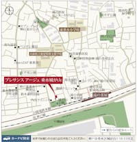 【現地案内図】
山陽電鉄本線「滝の茶屋」駅まで徒歩3分！すぐそばに公園と緑地があり、駅チカながら自然を感じられる住環境です。お車でお越しの際はカーナビにて「神戸市垂水区城が山1-14-11付近」をご登録ください。