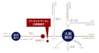 【路線図】
阪急神戸線「神崎川」駅まで徒歩9分！「大阪梅田」駅にも直通アクセスでき、大阪中心部への通勤通学もスムーズ。ショッピングやグルメなど、軽快なフットワークが実現します。