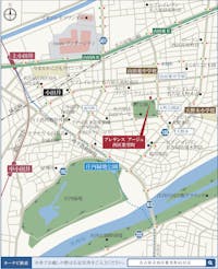 【現地案内図】
公園まで徒歩1分！保育園・小中学校が徒歩7分圏内に揃い、通学・送迎負担が少なく子育て世帯にも嬉しい住環境です。ショッピングセンターも徒歩圏内にあり、外食やお買い物も気軽に楽しめます。