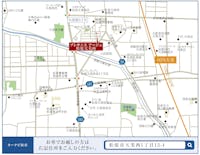 【現地案内図】
保育園や小学校などの教育機関が徒歩7分以内、買い物施設が徒歩10分圏内にある利便性の高いエリアです。少し足を伸ばせば公園が複数点在しているので、休みの日にはお散歩などを楽しめそうです。