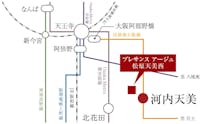 【路線図】
近鉄南大阪線「河内天美」駅まで徒歩8分の立地。「大阪阿部野橋」駅までダイレクトアクセスが可能。「天王寺」駅などのターミナル駅へもスムーズにアクセスでき、通勤・通学に便利です。