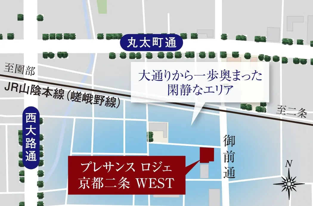 大通りから一歩奥まった閑静なエリア